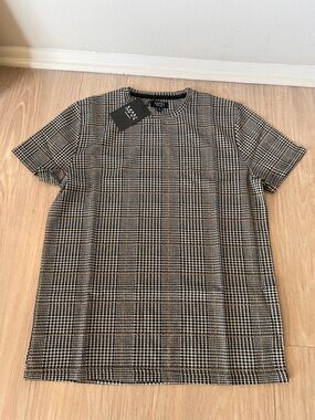 Modern Glen Plaid Short-Sleeve Crewneck Shirt - Black & Tan
